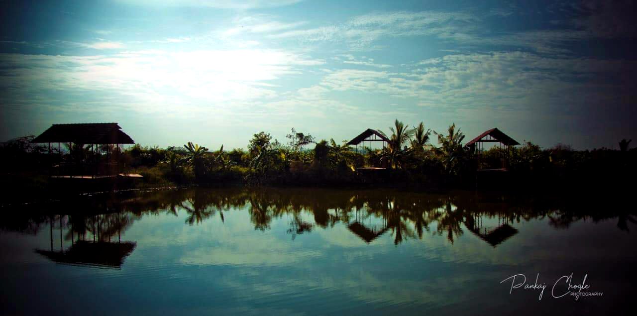 Evening reflections on the resort lake